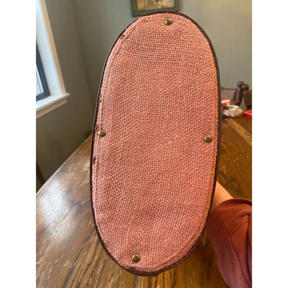 VINTAGE Horse Equestrian Bucket Bag Purse Canvas Leather Fabric - Picture 4 of 6